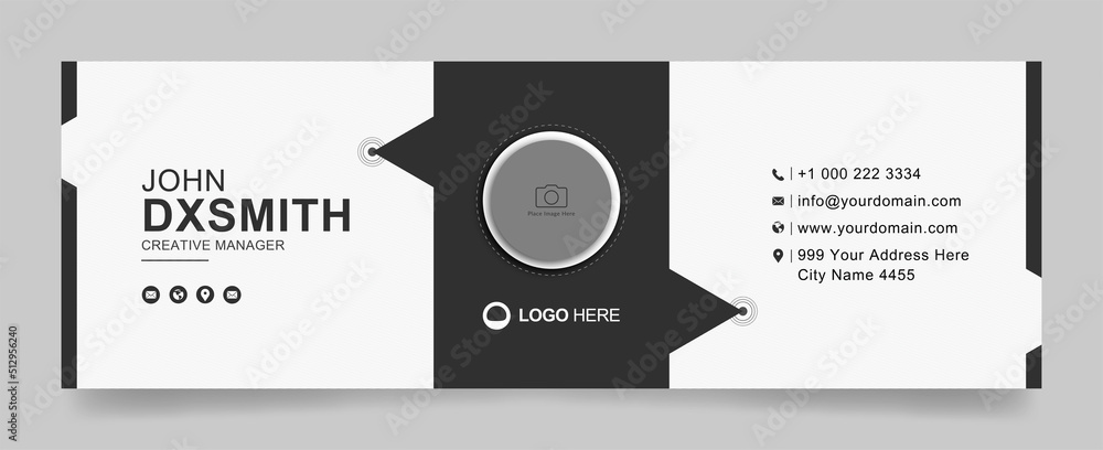 Wall mural email signature with an author photo place modern and minimal layout, white and black background