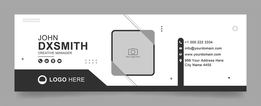 email signature with an author photo place modern and minimal layout, white and black background design