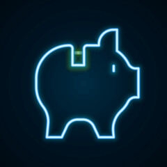 Glowing neon line Piggy bank icon isolated on black background. Icon saving or accumulation of money, investment. Colorful outline concept. Vector