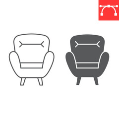 Comfortable armchair line and glyph icon, furniture and interior, armchair vector icon, vector graphics, editable stroke outline sign, eps 10.