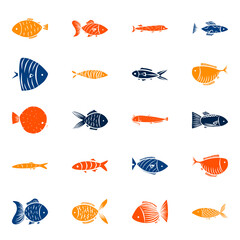 collection of colorful fish graphic element for print, wallpaper, fabric