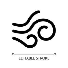 Strong wind white linear ui icon. Wind force and speed. Weather forecasting. GUI, UX design. Outline isolated user interface element for app and web. Editable stroke. Arial font used