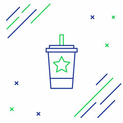 Line Paper glass with drinking straw and water icon isolated on white background. Soda drink glass. Fresh cold beverage symbol. Colorful outline concept. Vector