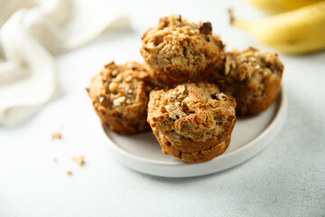 Healthy homemade banana muffins with nuts