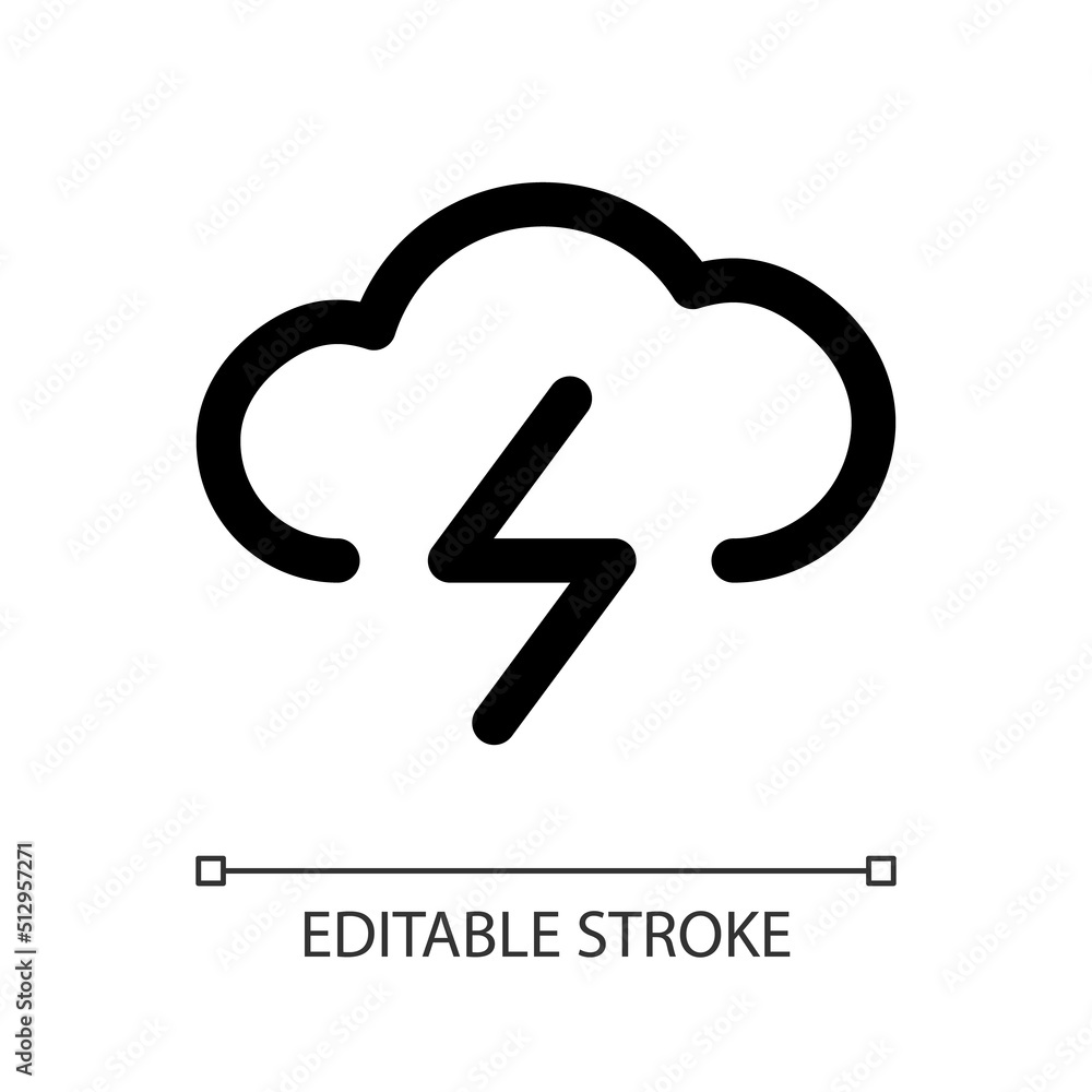 Poster Lightning white linear ui icon. Weather forecast and prediction. Flash and bolt. GUI, UX design. Outline isolated user interface element for app and web. Editable stroke. Arial font used