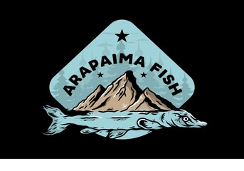 Arapaima fish and mountain illustration