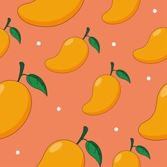 Ripe mango seamless pattern vector illustration