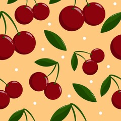 Cherry fruit seamless pattern vector illustration