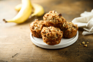 Healthy homemade banana muffins with nuts