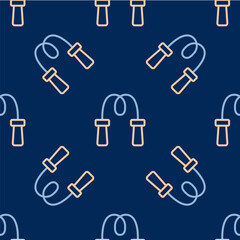 Line Jump rope icon isolated seamless pattern on blue background. Skipping rope. Sport equipment. Vector