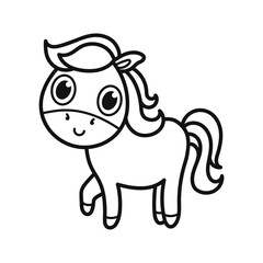 Obraz na płótnie Canvas Cute baby horse. Coloring. Black and white vector illustration.
