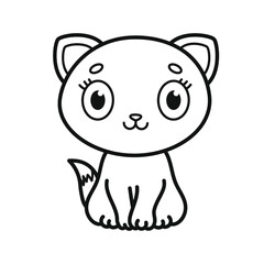 Cute kitten. Coloring. Black and white vector illustration.