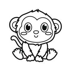 Obraz premium Cute baby monkey. Coloring. Black and white vector illustration.
