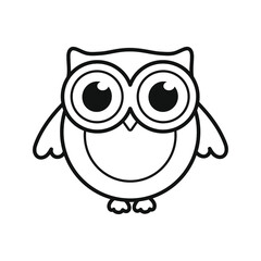 Cute owl with big eyes. Coloring. Black and white vector illustration.