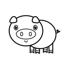Cute pig with a small tail. Coloring. Black and white vector illustration.