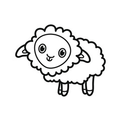 Obraz premium Cute curly sheep. Coloring. Black and white vector illustration.