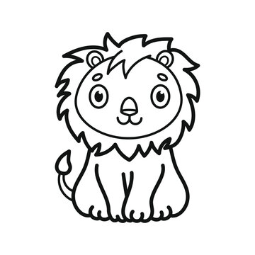Cute lion baby.Coloring. Black and white vector illustration.