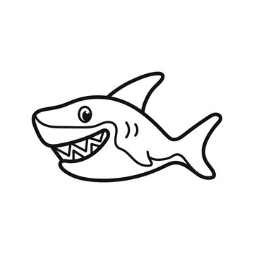 Sweet Shark. Sharp shark teeth. Coloring. Black and white vector illustration.