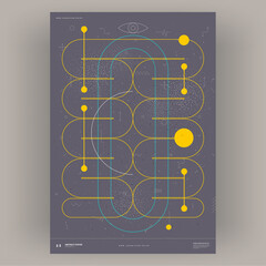 Abstract poster. Vector trendy illustrations of geometric shapes. Memphis and Bauhaus style designs. Modern painting for interior.