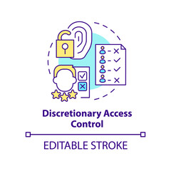 Discretionary access control concept icon. Security management abstract idea thin line illustration. Listing features. Isolated outline drawing. Editable stroke. Arial, Myriad Pro-Bold fonts used - obrazy, fototapety, plakaty