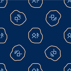 Line Magic runes icon isolated seamless pattern on blue background. Vector
