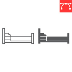 Bed line and glyph icon, furniture and interior, hotel vector icon, vector graphics, editable stroke outline sign, eps 10.