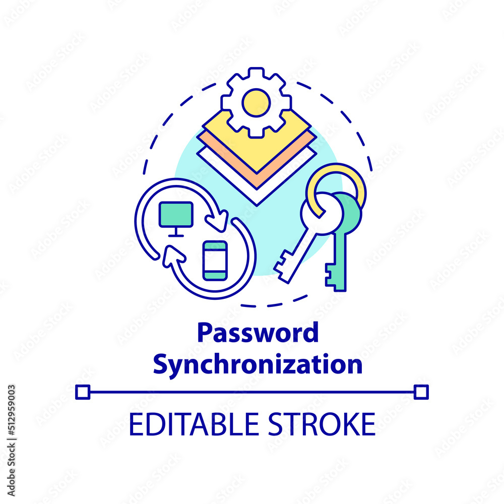 Aufkleber password synchronization concept icon. management abstract idea thin line illustration. sync between