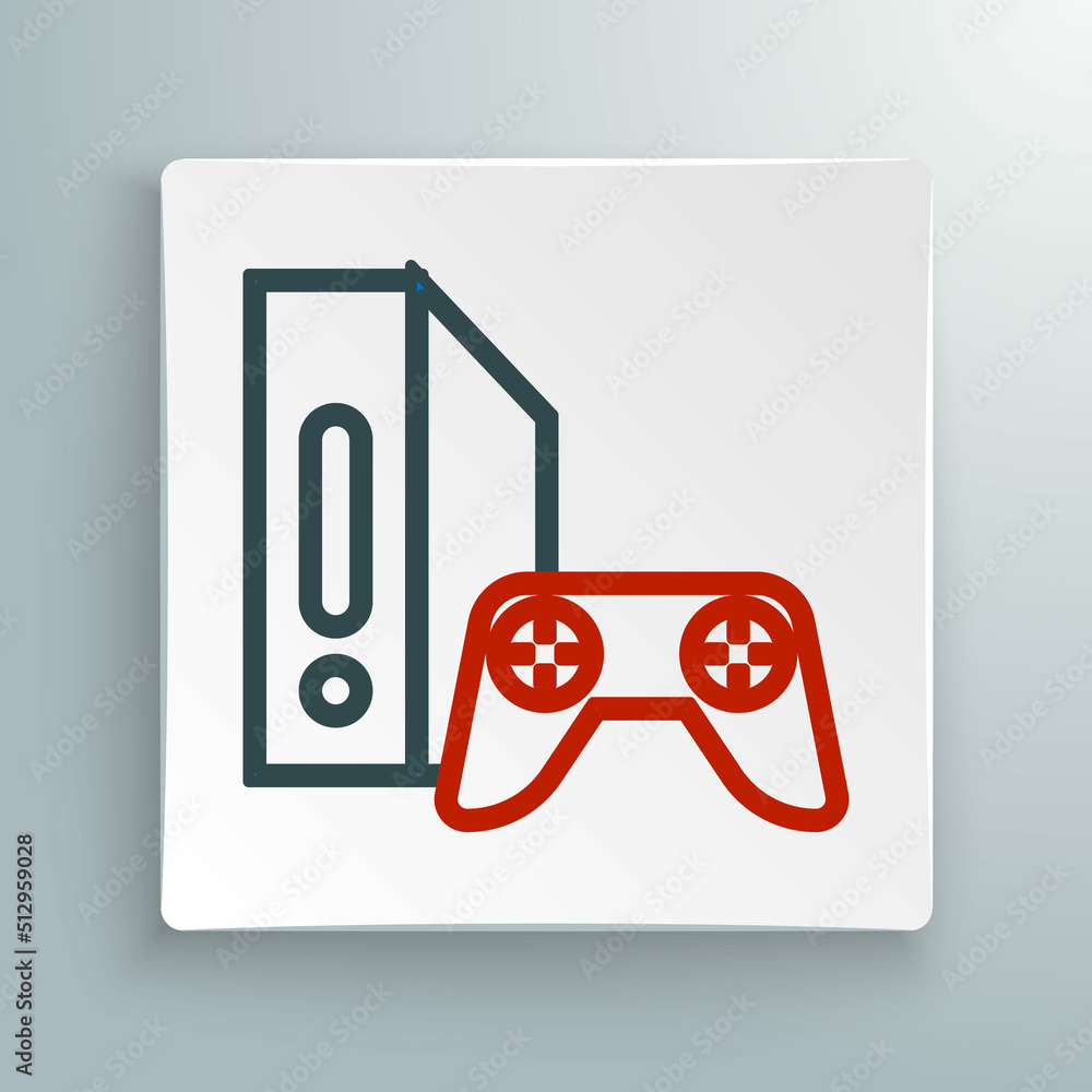 Wall mural line video game console with joystick icon isolated on white background. colorful outline concept. v