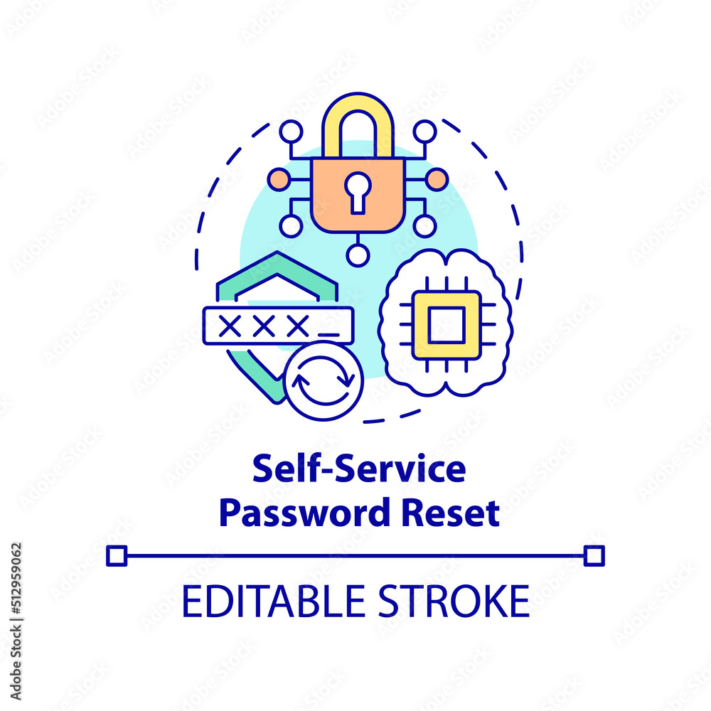 Poster Self-service password reset concept icon. Management abstract idea thin line illustration. Password recovery software. Isolated outline drawing. Editable stroke. Arial, Myriad Pro-Bold fonts used