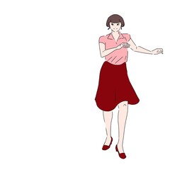 ダンスをするマッシュルームヘアの女性