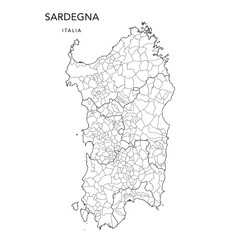 Vector Map of the Geopolitical Subdivisions of the Region of Sardinia (Sardegna) with Provinces and Municipalities (Comuni) as of 2022 - Italy