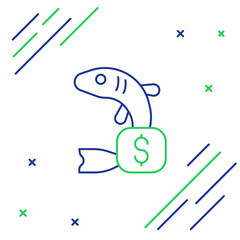 Obraz premium Line Price tag for fish icon isolated on white background. Colorful outline concept. Vector
