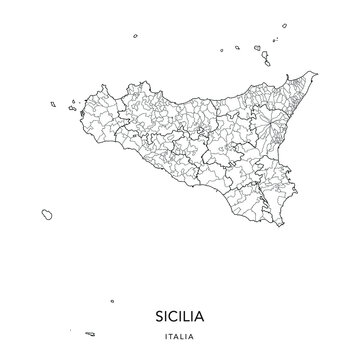 Vector Map of the Geopolitical Subdivisions of the Region of Sicily (Sicilia) with Provinces and Municipalities (Comuni) as of 2022 - Italy