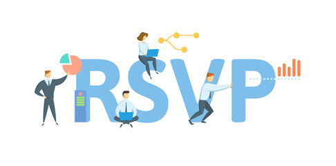 RSVP, Resource Reservation Protocol. Concept with keyword, people and icons. Flat vector illustration. Isolated on white.