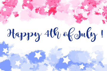 Naklejka na ściany i meble Happy 4th of July!Template for holiday background, invitation, flyer Abstract background with watercolor splashes in flag colors for USA Independence day holiday. Blue and red colored with stars. 