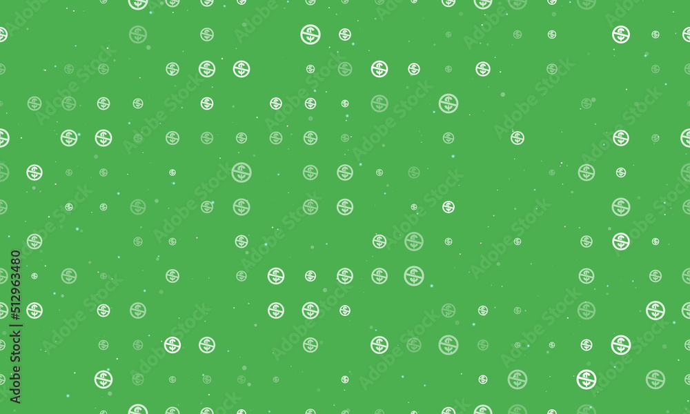 Aufkleber seamless background pattern of evenly spaced white no dollar symbols of different sizes and opacity.