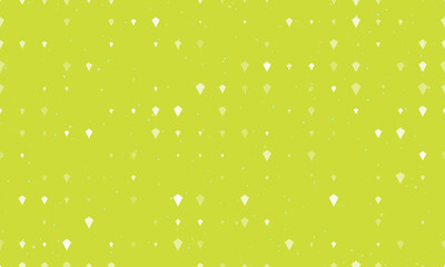 Seamless background pattern of evenly spaced white kite symbols of different sizes and opacity. Vector illustration on lime background with stars