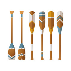 Oars set, vector illustration, isolated background, cartoon style. Rowing equipment with patterns. Marine summer theme. Nautical design. For sticker, banner, social media, website