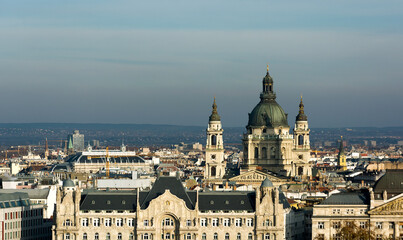 Cityscape on St. Stephen's Basilica. Budapest, Hungary city landscape.