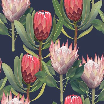 Digital flowers seamless pattern. Floral hand painted ornament on black background. Botanical texture design with leaves and plants.Concept for wallpapers, textile, fabric, wrapping or scrapbooking