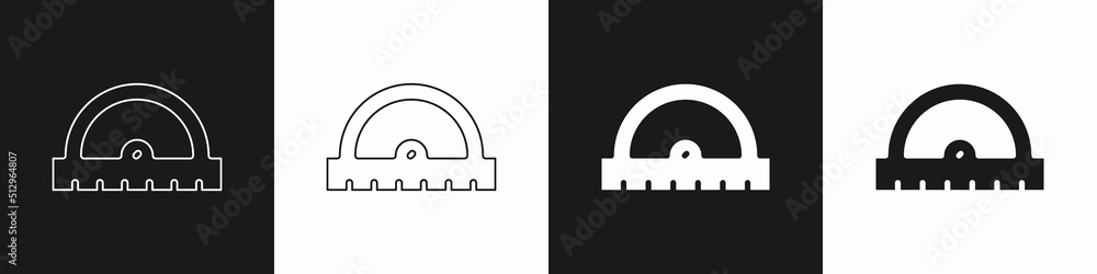 Poster set protractor grid for measuring degrees icon isolated on black and white background. tilt angle me