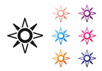 Black Wind rose icon isolated on white background. Compass icon for travel. Navigation design. Set icons colorful. Vector