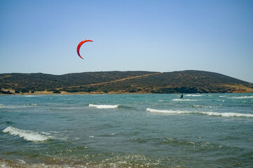 Kitesurfing greek island orange kite Prasonisi 