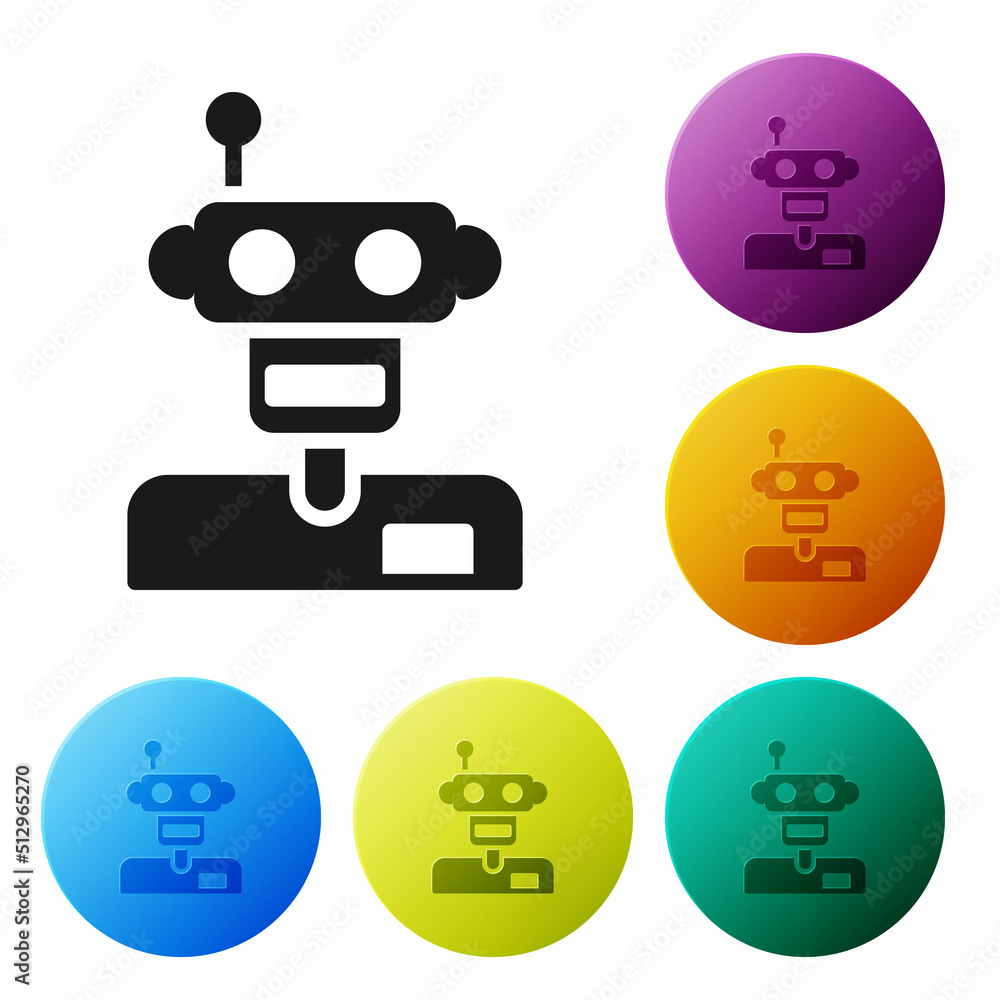 Poster black robot icon isolated on white background. set icons in color circle buttons. vector