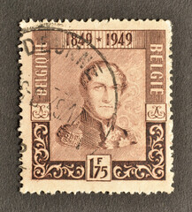 Cancelled postage stamp printed by Belgium, that shows portrait of King Leopold I (1790-1865), circa 1949.
