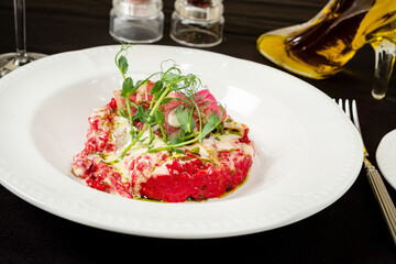 orzotto cooked from pearl barley with beets