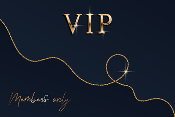 Modern black vip background with golden lines, text. Elegant design for business, loyalty, bonus, greeting card, gift certificate template. Vector illustration for club, party, invitation, premium - obrazy, fototapety, plakaty
