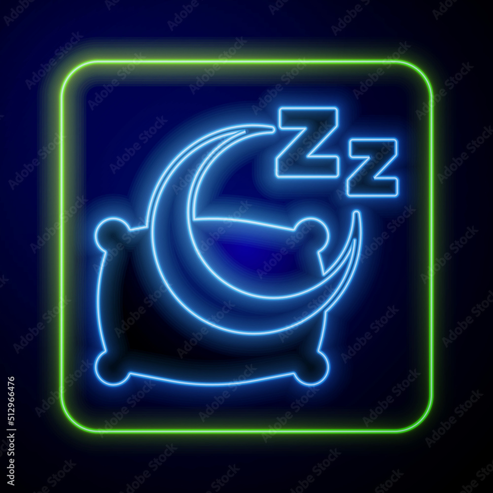 Poster glowing neon time to sleep icon isolated on blue background. sleepy zzz. healthy lifestyle. vector