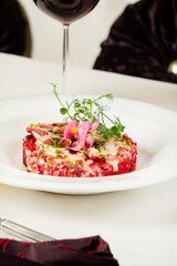 orzotto cooked from pearl barley with beets
