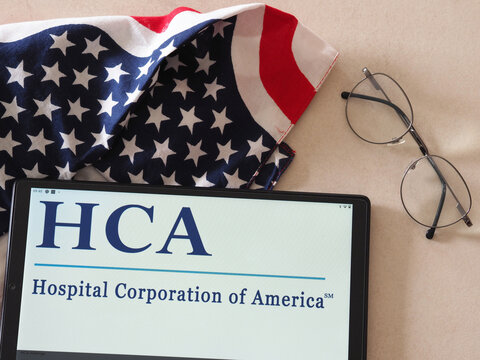 In this photo illustration Hospital Corporation of America (HCA Healthcare) logo seen displayed on a tablet